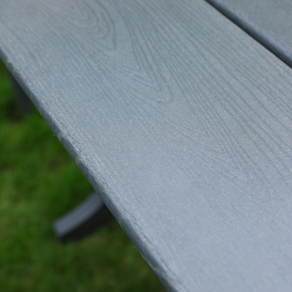 HDPE outdoor dining table top gray woodgrain finish on Tampa Home & Garden Store