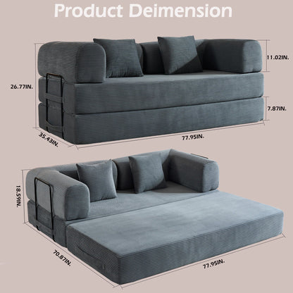 Convertible sleeper sofa with cylindrical cushions in slateblue corduroy by HouseOfZazla on Tampa Home & Garden Store