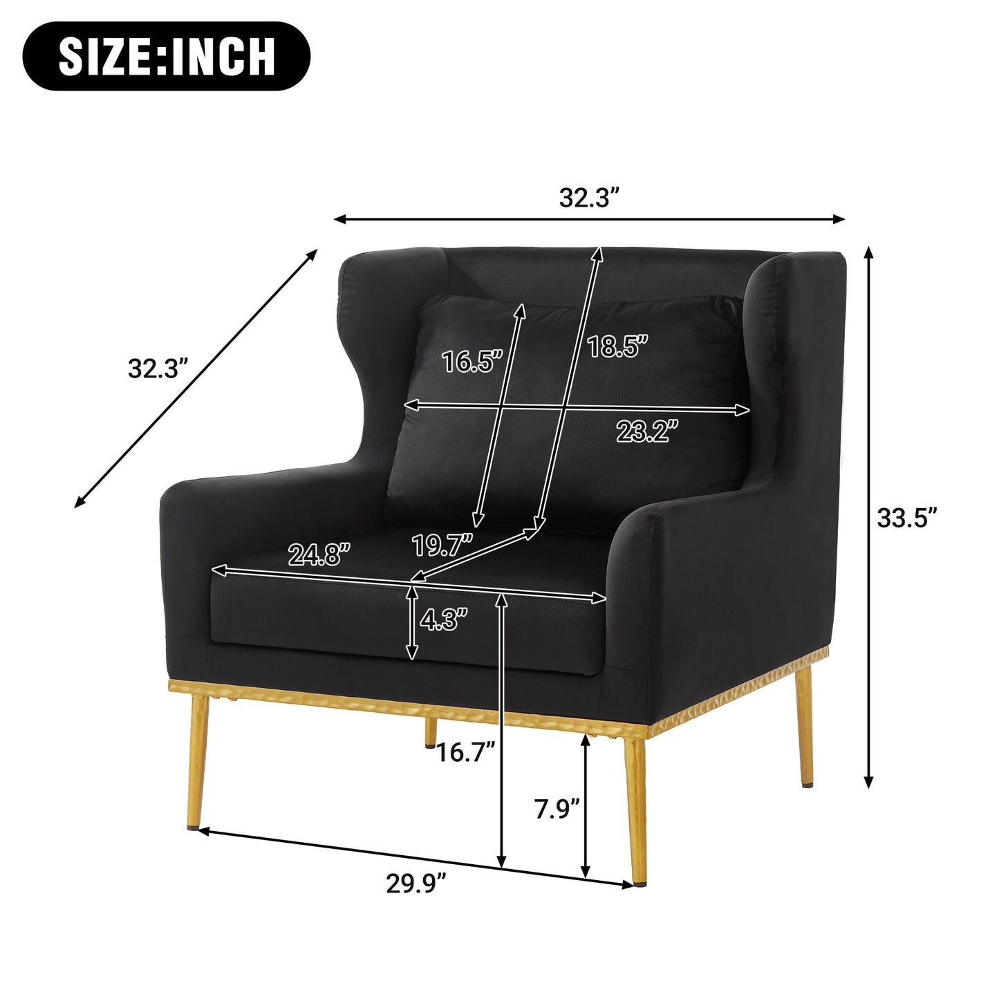 Elegant Curved Armrest Accent Armchair by HouseOfZazla, black upholstery with natural wood legs on Tampa Home & Garden Store