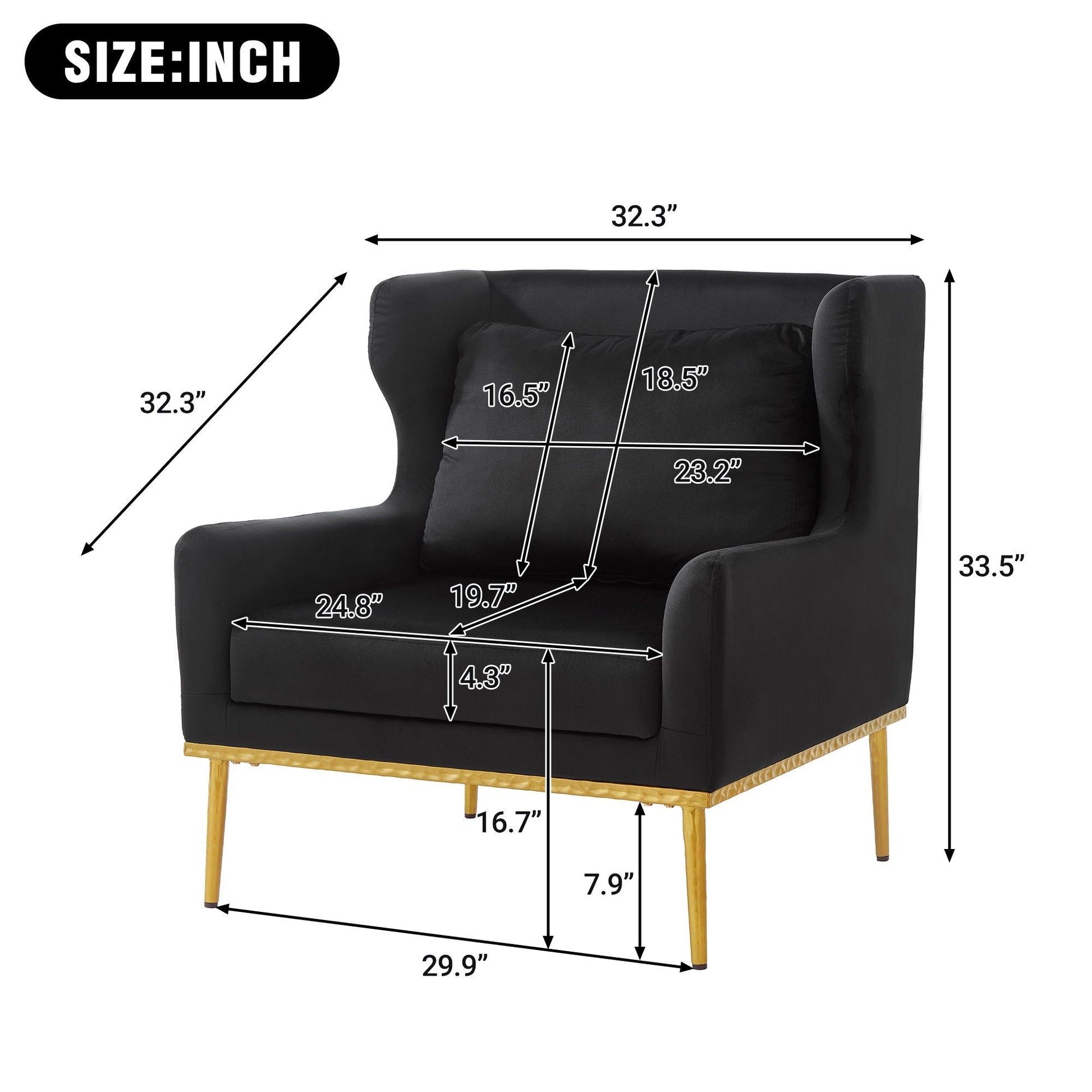 Elegant Curved Armrest Accent Armchair by HouseOfZazla, black upholstery with natural wood legs on Tampa Home & Garden Store