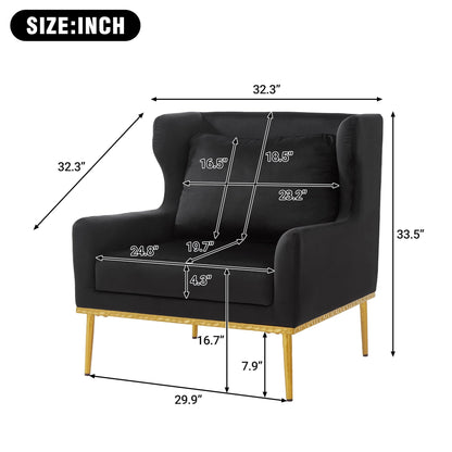 Elegant Curved Armrest Accent Armchair by HouseOfZazla, black upholstery with natural wood legs on Tampa Home & Garden Store