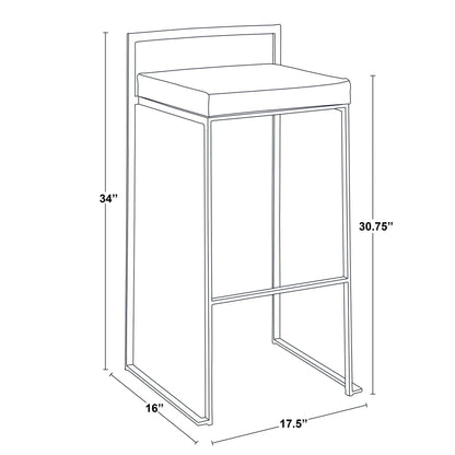 Fuji Contemporary Glam barstool drawing, cushioned seat and metal frame, dimensions shown on Tampa Home & Garden Store