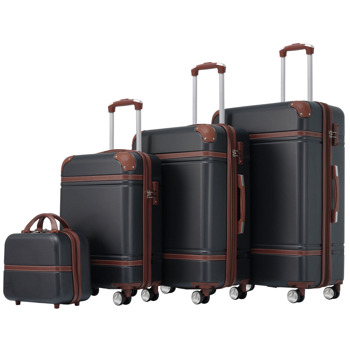 4-piece hardshell luggage set with 20, 24, 28 inch spinners and cosmetic case, black with brown trim TSA lock on Tampa Home & Garden Store
