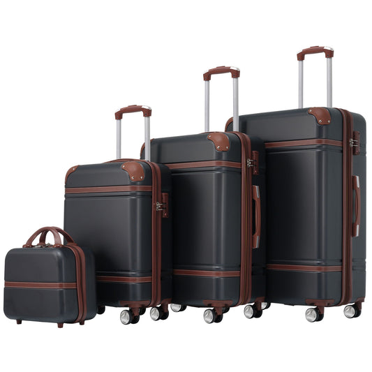 4-piece hardshell luggage set with 20, 24, 28 inch spinners and cosmetic case, black with brown trim TSA lock on Tampa Home & Garden Store