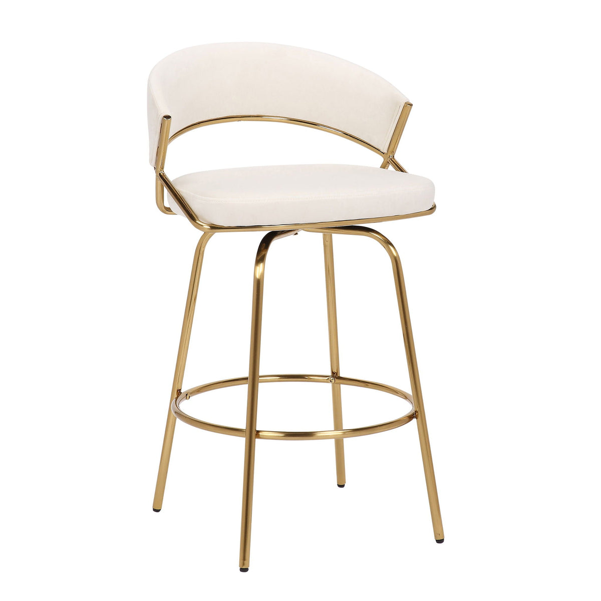 Glam Fixed Height Counter Stool Swivel white upholstered seat, gold frame by HouseOfZazla on Tampa Home & Garden Store