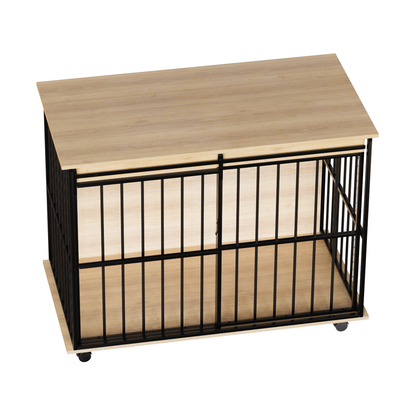 Large dog crate furniture with wood top and black metal frame by HouseOfZazla on Tampa Home & Garden Store