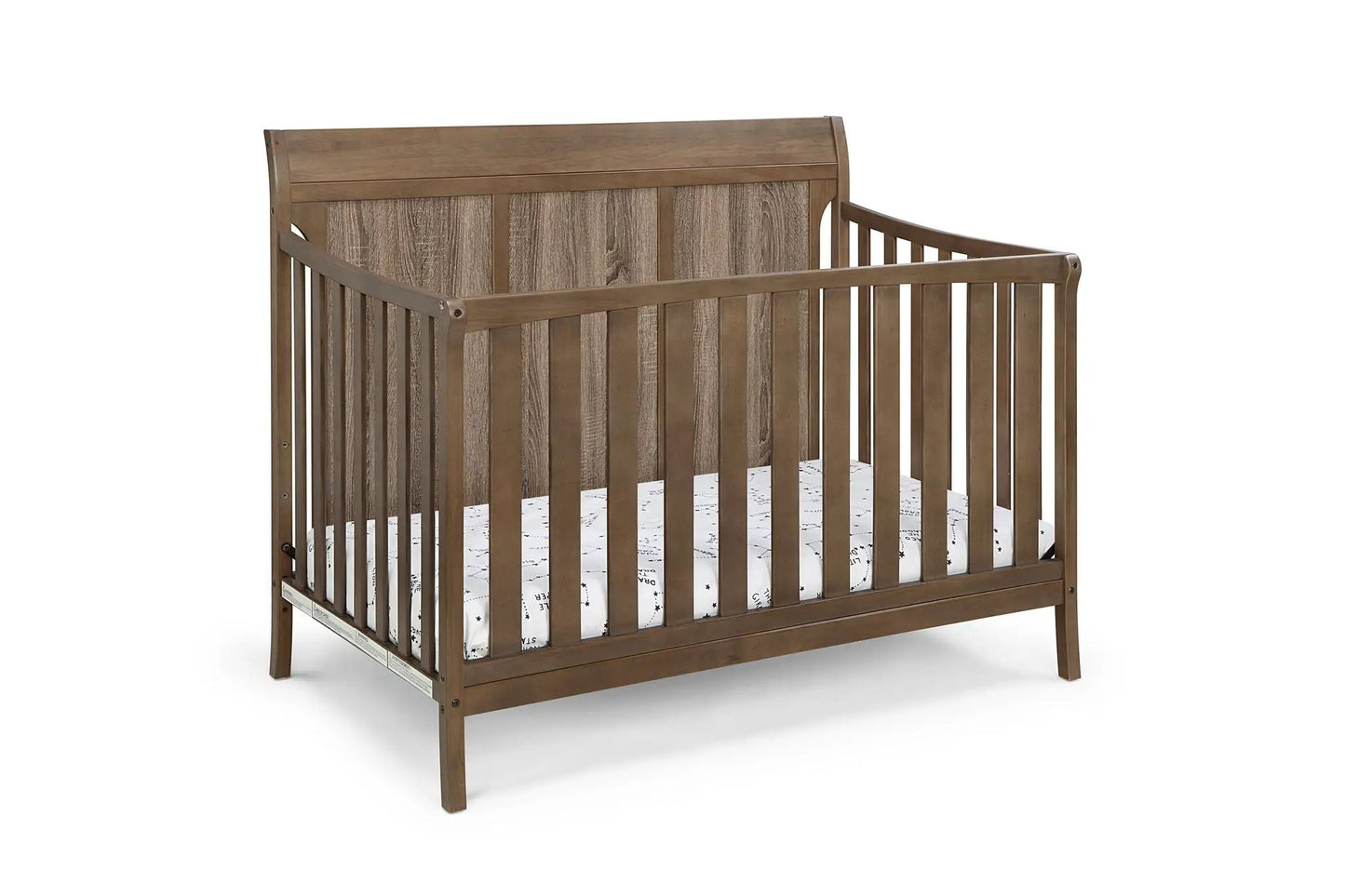 Shailee 4-in-1 Convertible Crib by Unique Piece Furniture in warm brown wood with vertical slat sides and paneled headboard on Tampa Home & Garden Store