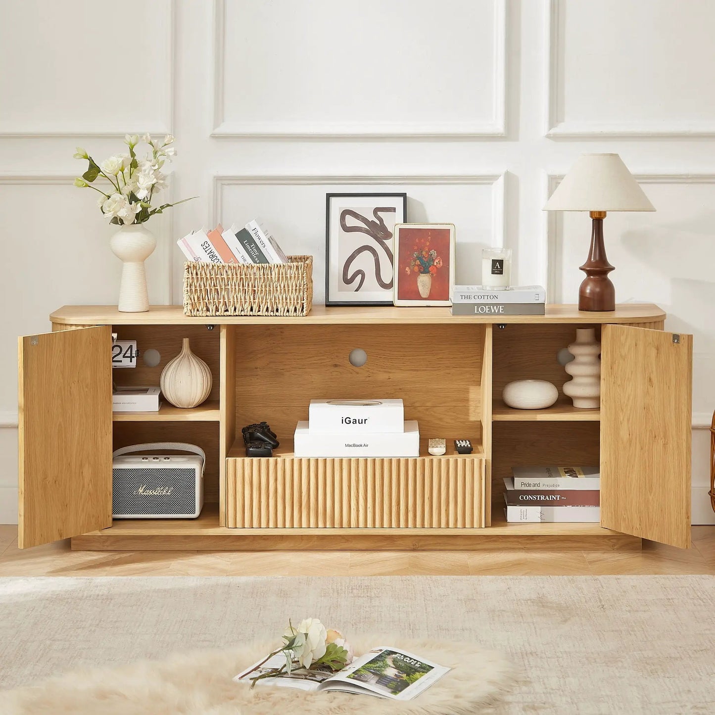 Modern Wavy TV Stand Sideboard with Cabinet