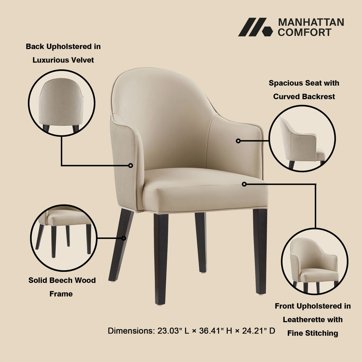 Modern Solid Beech Wood and Vegan Armchair