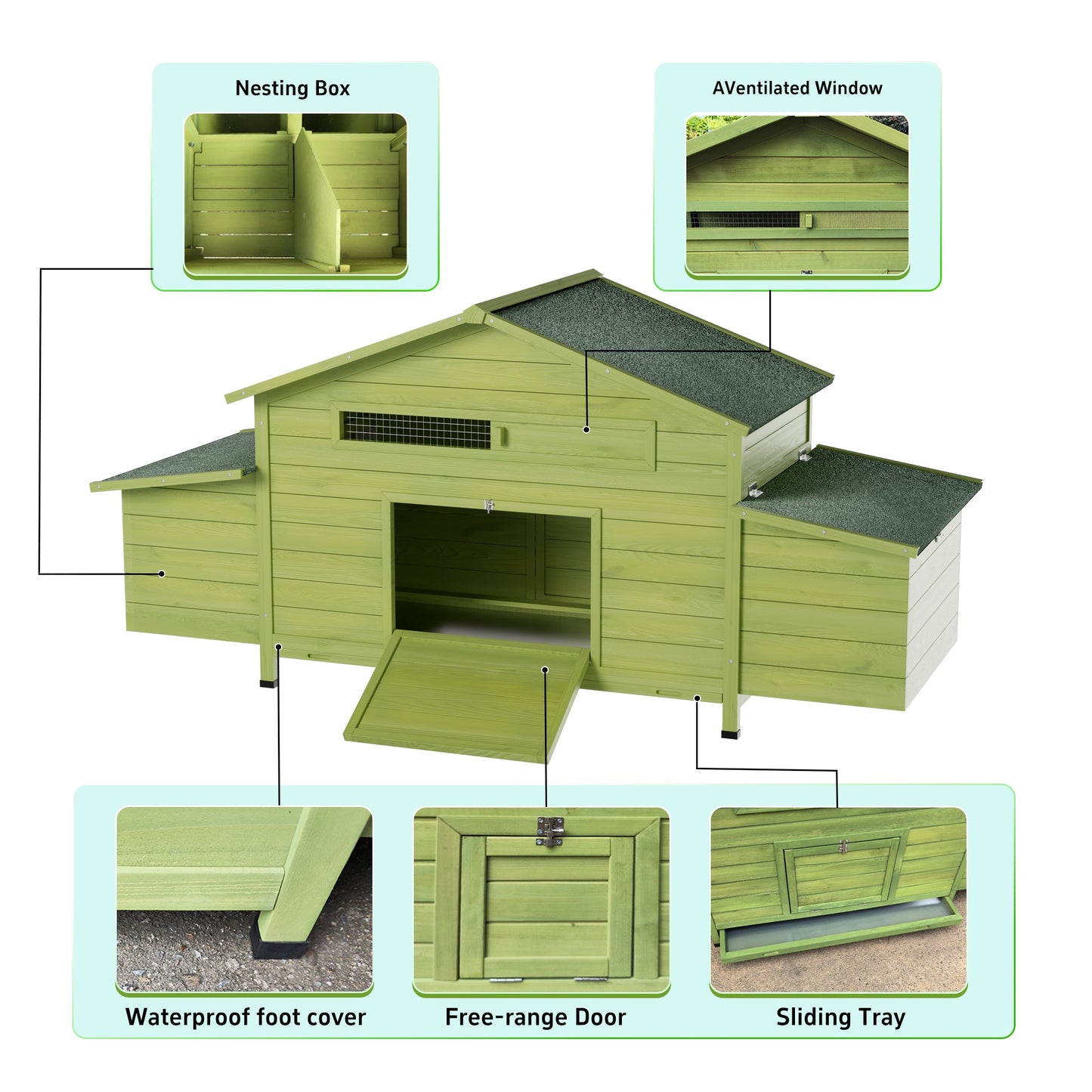 Large Wooden Chicken Coop and Two Nesting Boxes