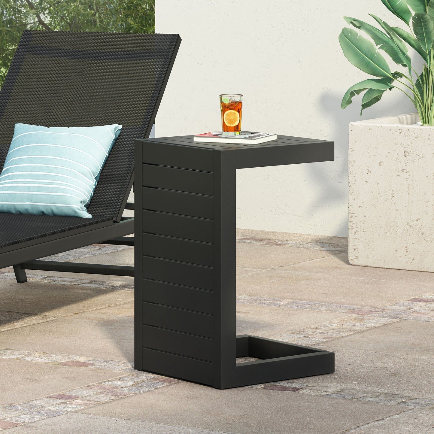 Outdoor Aluminum C Shaped Side Table for Patio