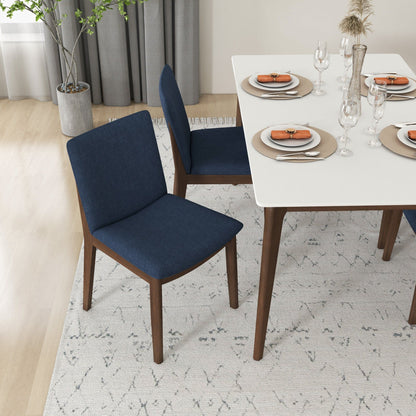 Mid-Century Modern solid wood dining chair set in navy blue fabric upholstery, 4 chairs on Tampa Home & Garden Store