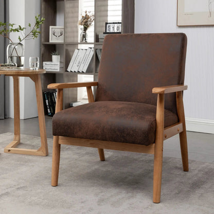 Brown Wide Arm Chair Solid Wood Frame Upholstery