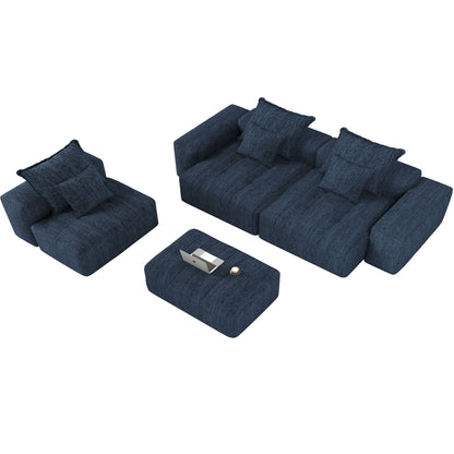 Modern oversized DIY multi-piece sectional sofa with pillows, navy blue fabric HouseOfZazla on Tampa Home & Garden Store