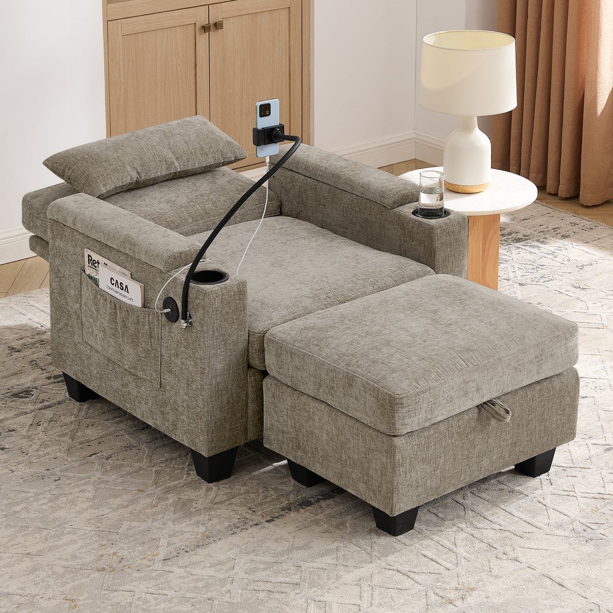 Single Sofa Recliner with Manually Adjustable Backrest in gray fabric by HouseOfZazla on Tampa Home & Garden Store