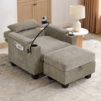 Single Sofa Recliner with Manually Adjustable Backrest in gray fabric by HouseOfZazla on Tampa Home & Garden Store