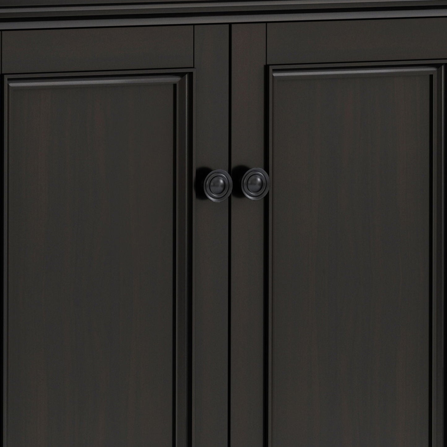 Amherst - 4 Door Storage Cabinet in dark espresso finish with round black knobs front view on Tampa Home & Garden Store