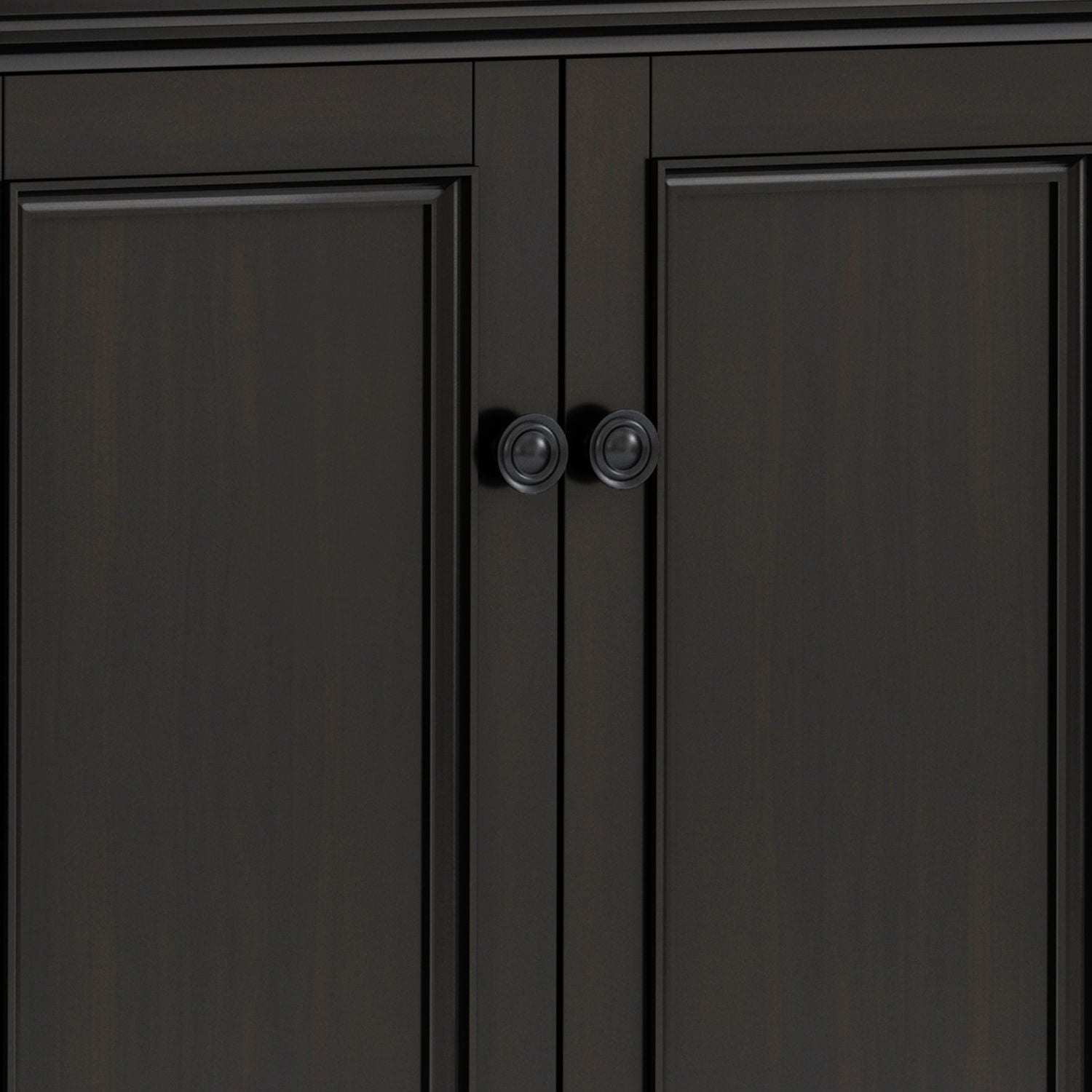 Amherst - 4 Door Storage Cabinet in dark espresso finish with round black knobs front view on Tampa Home & Garden Store