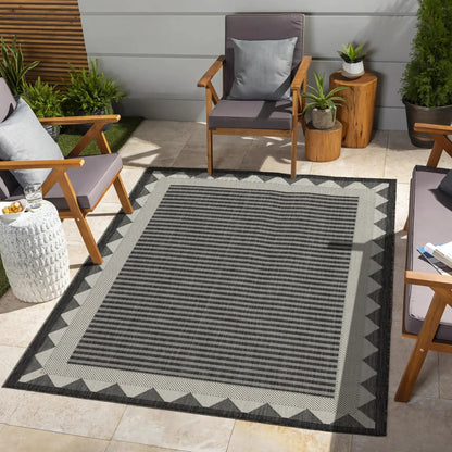 Sunshine area rug 2'7" x 7'3", polypropylene gray/black geometric border, Unique Piece Furniture on Tampa Home & Garden Store