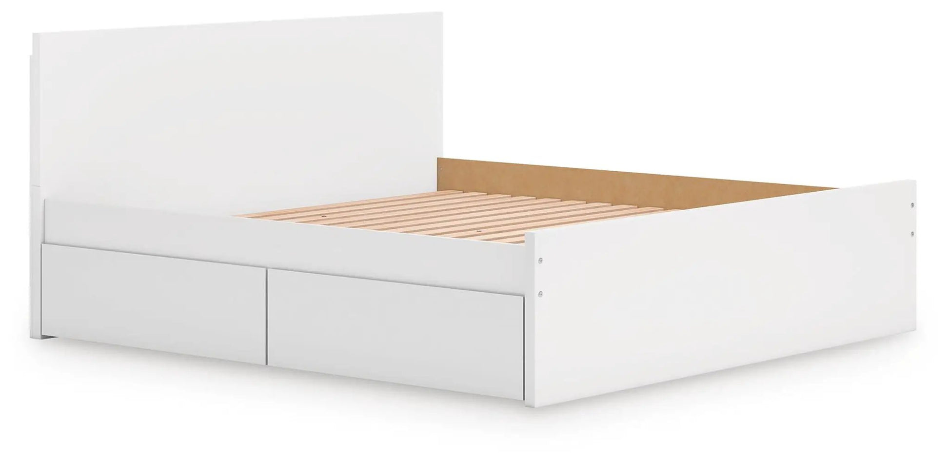 Onita panel platform bed in white with under-bed storage drawers and slatted bed base on Tampa Home & Garden Store
