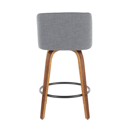 Toriano mid-century modern counter stool gray fabric with wood legs and black footrest on Tampa Home & Garden Store