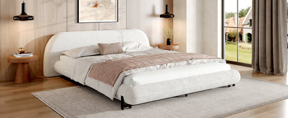 Queen size upholstered bouclé bed frame with cream fabric and steel legs by HouseOfZazla on Tampa Home & Garden Store