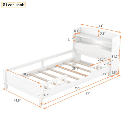 Wood Platform Bed With Led Light and Guardrail