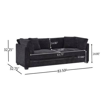 Modern Chenille Sofa and Flared Arms Black