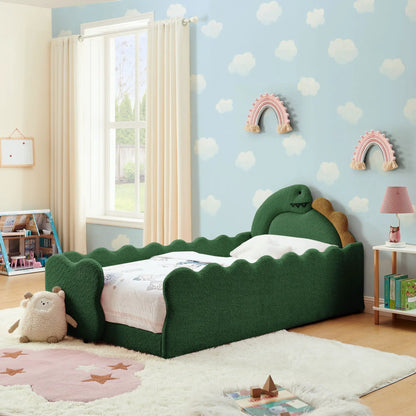 Cute Dinosaur Bed with Guardrail Toddler Frame