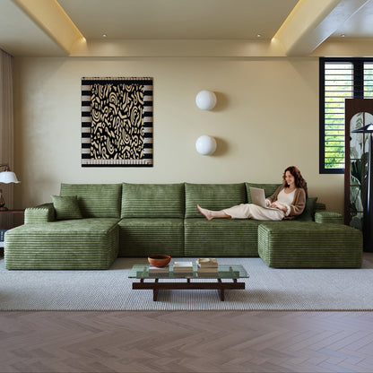 135 Cloud Sectional Sofa with 1 Ottoman in green ribbed upholstery on Tampa Home & Garden Store