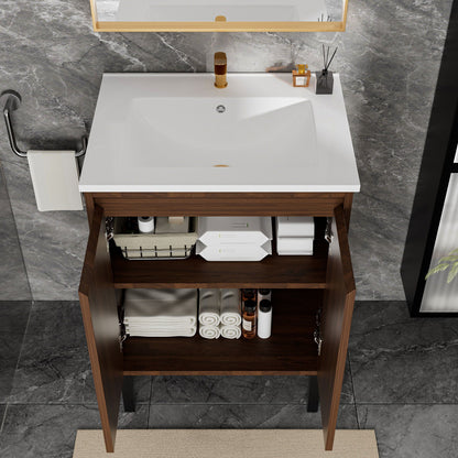 Bathroom vanity with white ceramic sink on floor-standing base, gold faucet and softclose drawers on Tampa Home & Garden Store
