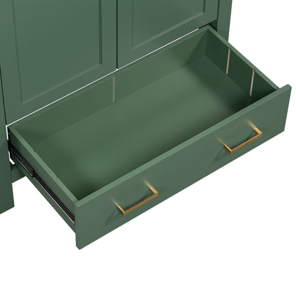 Green solid wood bathroom vanity with gold hardware by HouseOfZazla, drawer storage on Tampa Home & Garden Store