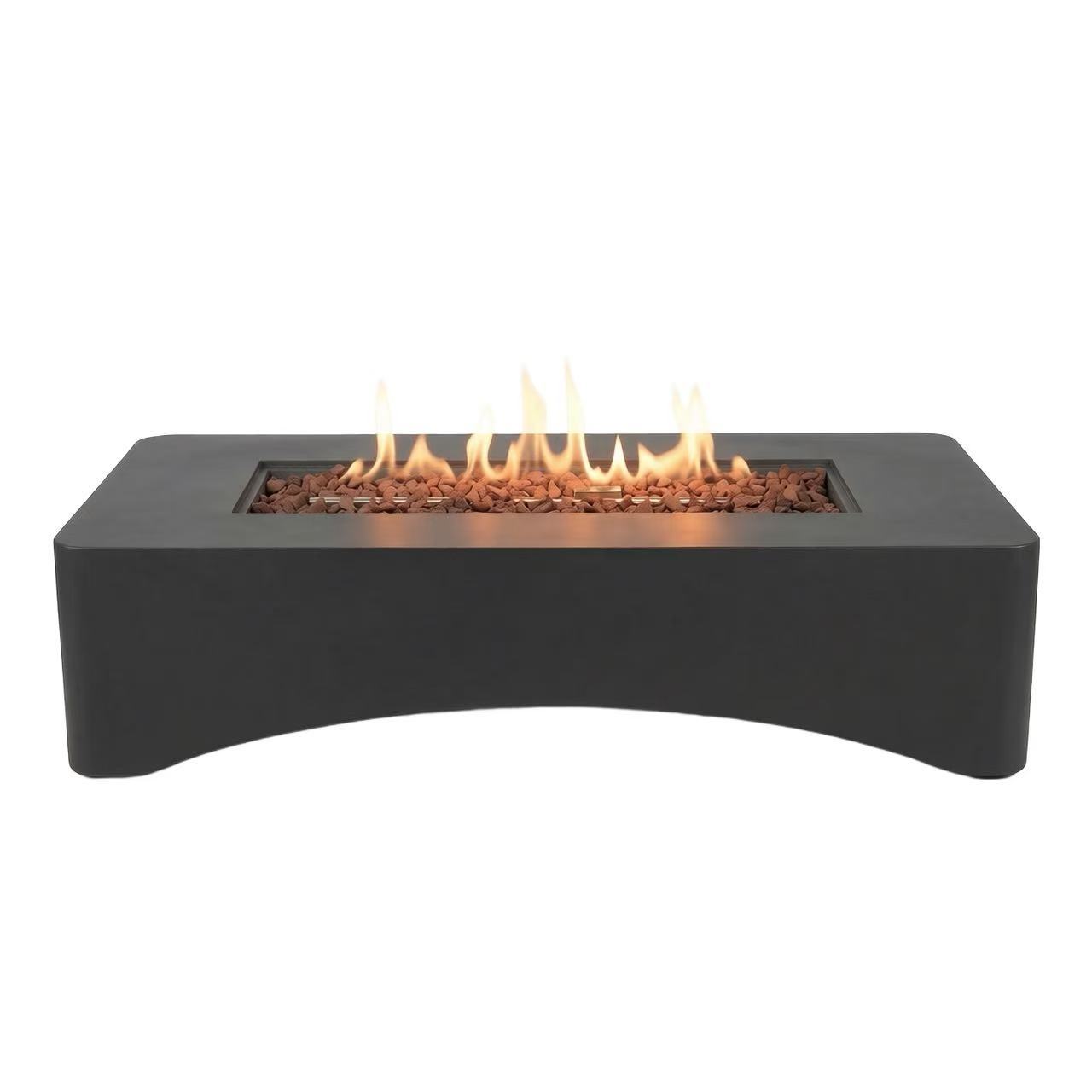 56in Propane Fire Pit Table, rectangular outdoor gas fire pit in dark gray with lava rock bed on Tampa Home & Garden Store