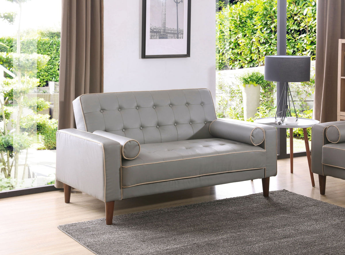 Contemporary futon loveseat for two in gray upholstery tufted back wooden legs HouseOfZazla on Tampa Home & Garden Store