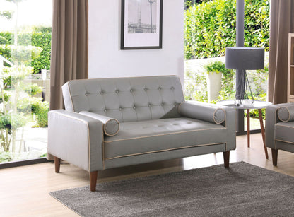 Contemporary futon loveseat for two in gray upholstery tufted back wooden legs HouseOfZazla on Tampa Home & Garden Store