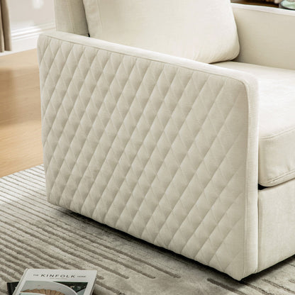 29.5W upholstered 360-degree swivel armchair with hidden storage in beige quilted fabric on Tampa Home & Garden Store