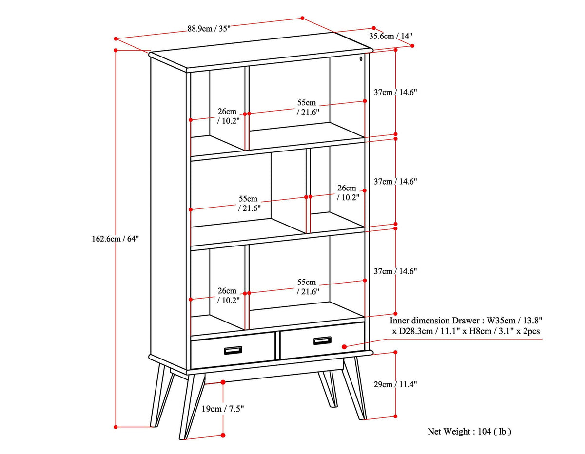 Mid Century Wide Bookcase and Storage Drawers, standard bookcase by HouseOfZazla on Tampa Home & Garden Store