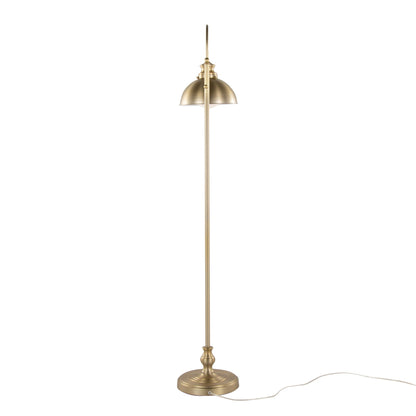 Emery contemporary metal floor lamp in brass finish with domed shade and slender base on Tampa Home & Garden Store