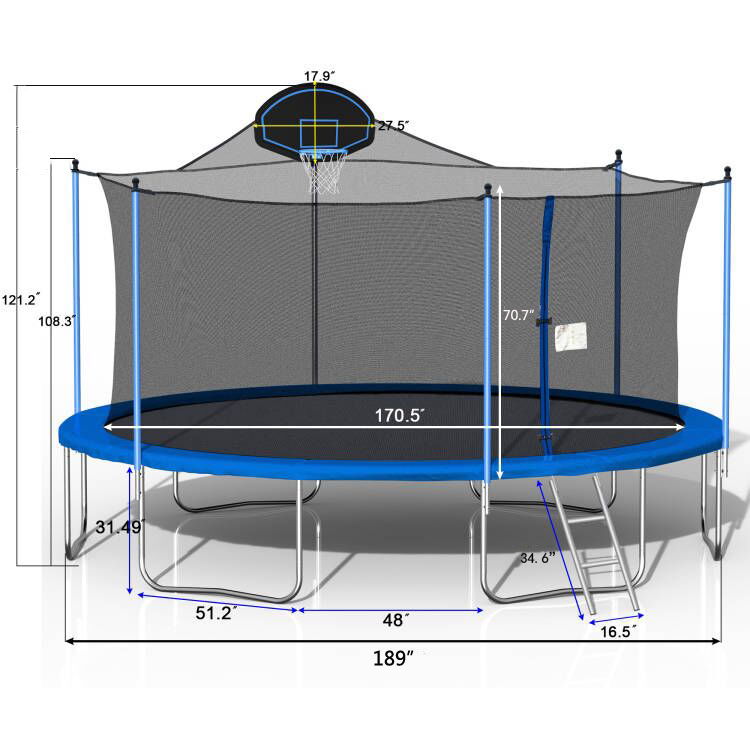 16Ft Trampoline With Basketball Hoop And Net