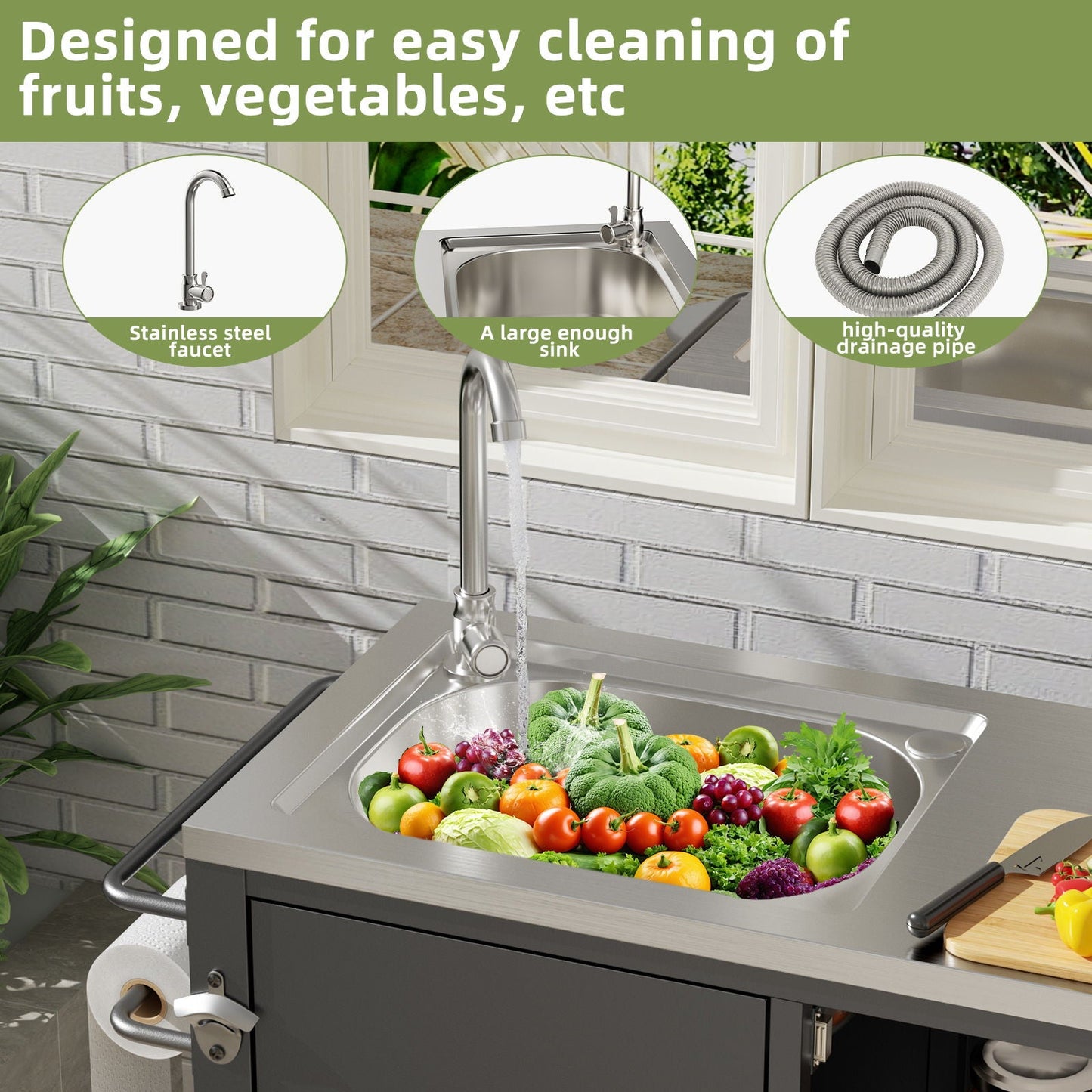 Outdoor Grill Cart With Sink and Storage Cabinet