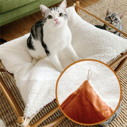Iron Cat Hammock Pet Sofa Bed with white fluffy lining and wooden frame, two cats on Tampa Home & Garden Store