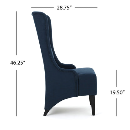 Upholstered dining chair blue high-back with birch wood legs on Tampa Home & Garden Store