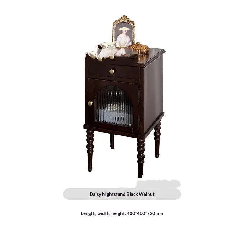Daisy Nightstand Black Walnut solid wood bedside table with glass-front cabinet FLIPSTYLEZLLC on Tampa Home & Garden Store