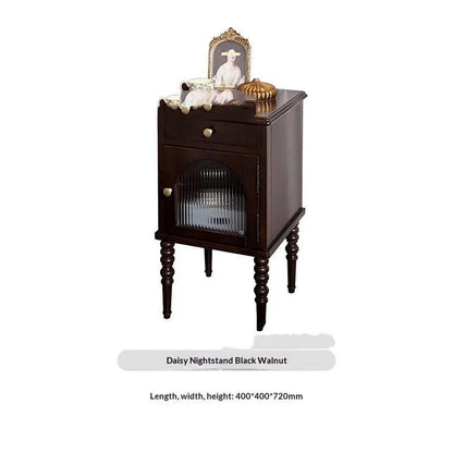 Daisy Nightstand Black Walnut solid wood bedside table with glass-front cabinet FLIPSTYLEZLLC on Tampa Home & Garden Store
