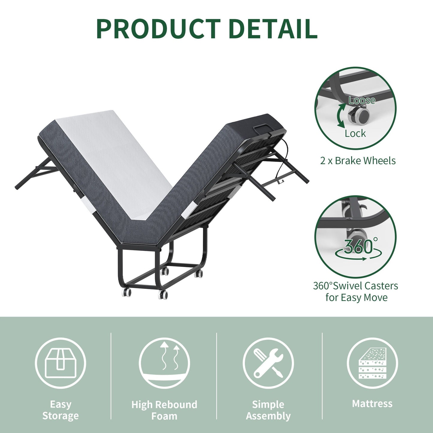 Twin Extra Long Bed and Foam Mattress Black