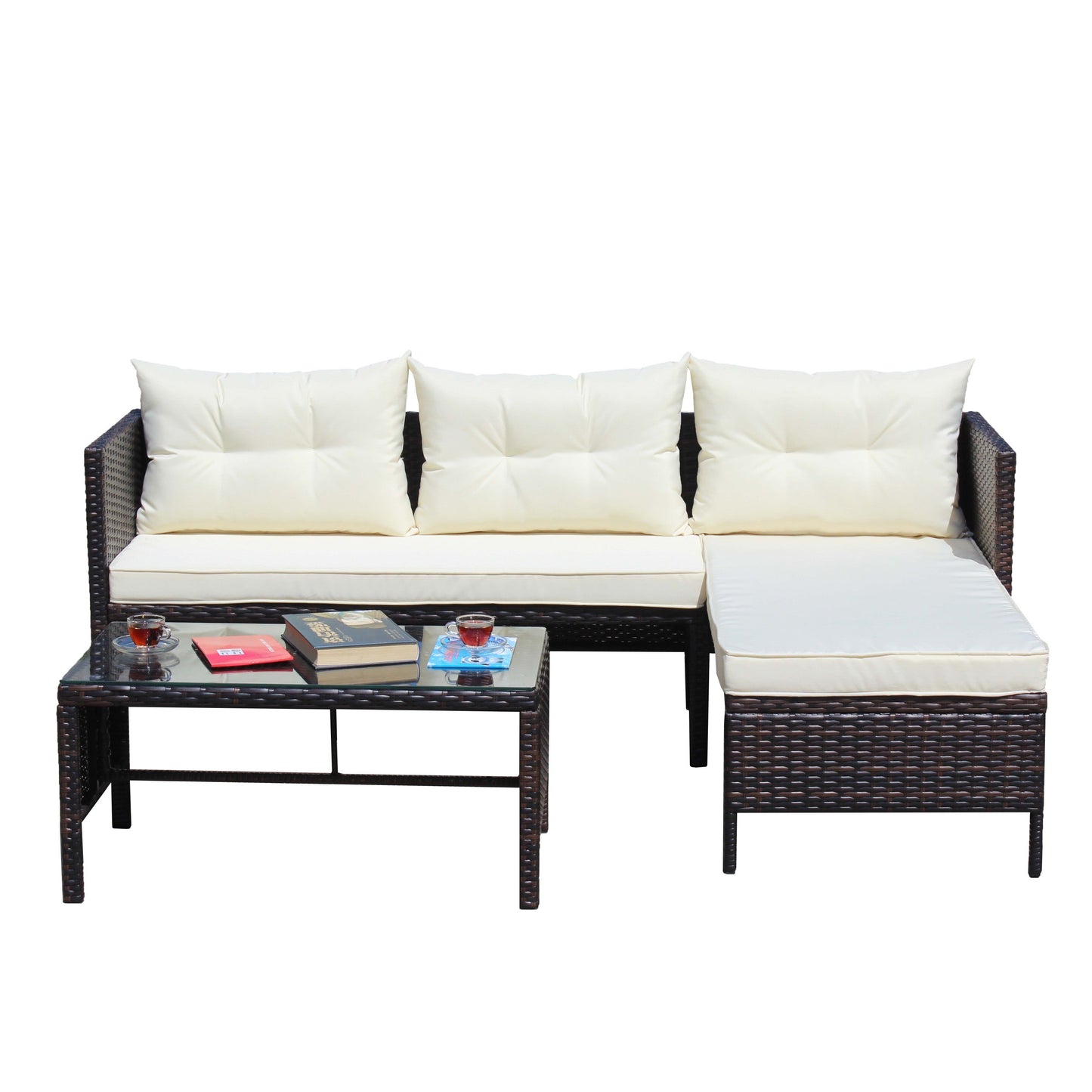 3 Piece Outdoor Wicker and Rattan Patio Set