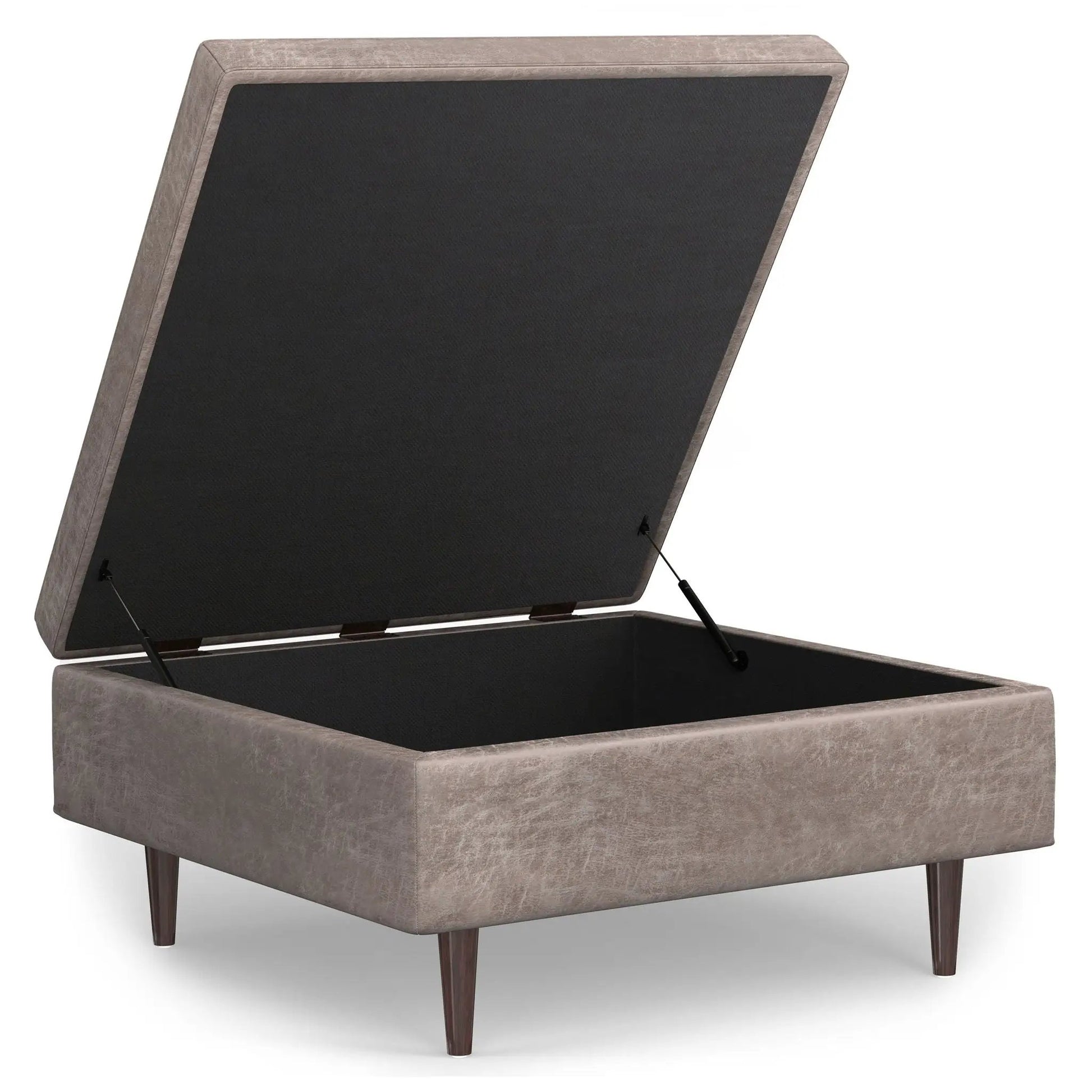 Shay storage ottoman in taupe fabric with mid-century tapered legs Unique Piece Furniture on Tampa Home & Garden Store