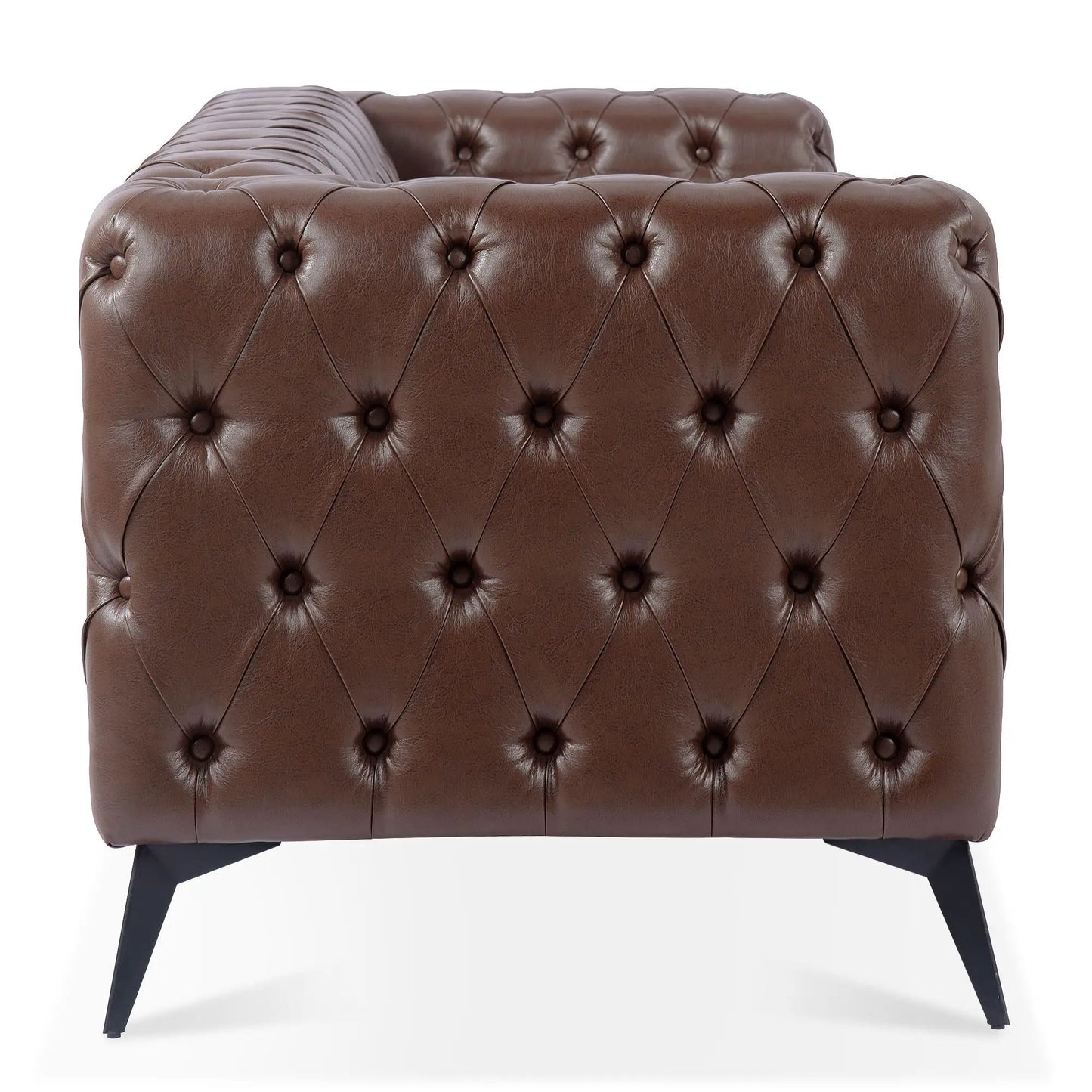 Square Arm Removable Cushion 3 Seater Sofa in brown leather with tufted buttons and black legs on Tampa Home & Garden Store