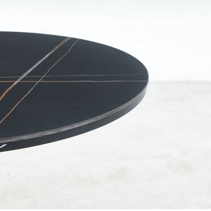 Mid-Century Tulip dining table round black top with orange and white inlays on Tampa Home & Garden Store