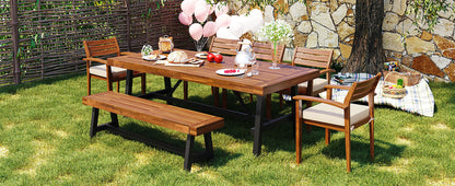 GO Outdoor Wood Dining Set for 7-8 Persons wood with beige cushions by HouseOfZazla on Tampa Home & Garden Store